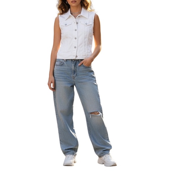 Levis white cropped classic denim fitted jean trucker vest S - Picture 3 of 12